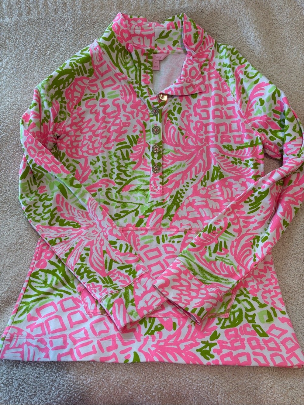 Lilly Pulitzer Pink and Green Printed Button-Front Top